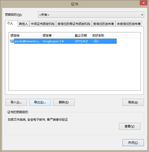 选择颁发者为263Drive-ca,颁发给你的Email的证书。